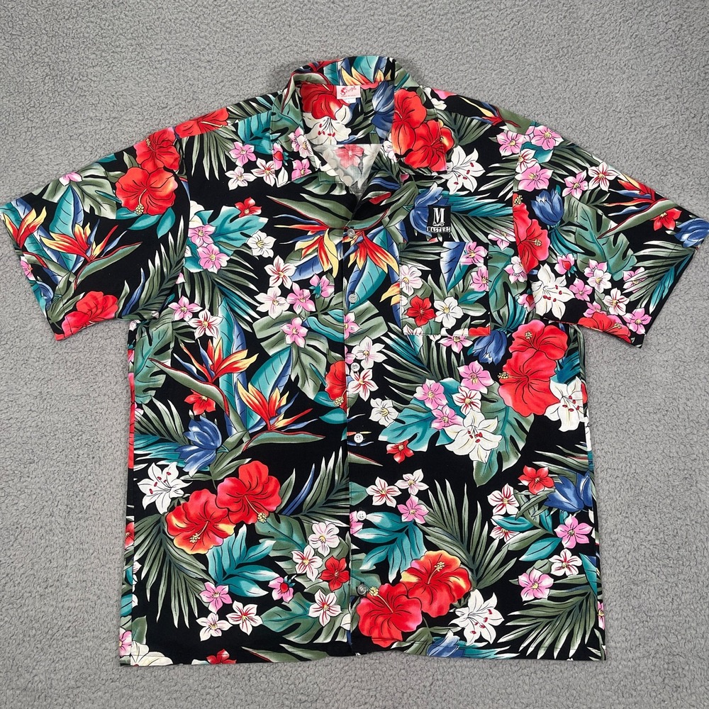 Vintage Scorpio Hawaiian Shirt Mens L Multicolor Masters Golf Embroiderey Floral